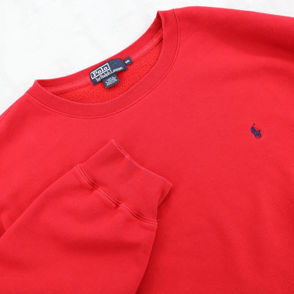 Polo Ralph Lauren Red Crewneck Sweatshirt Navy Pony XXL Mens Fleece Pullover